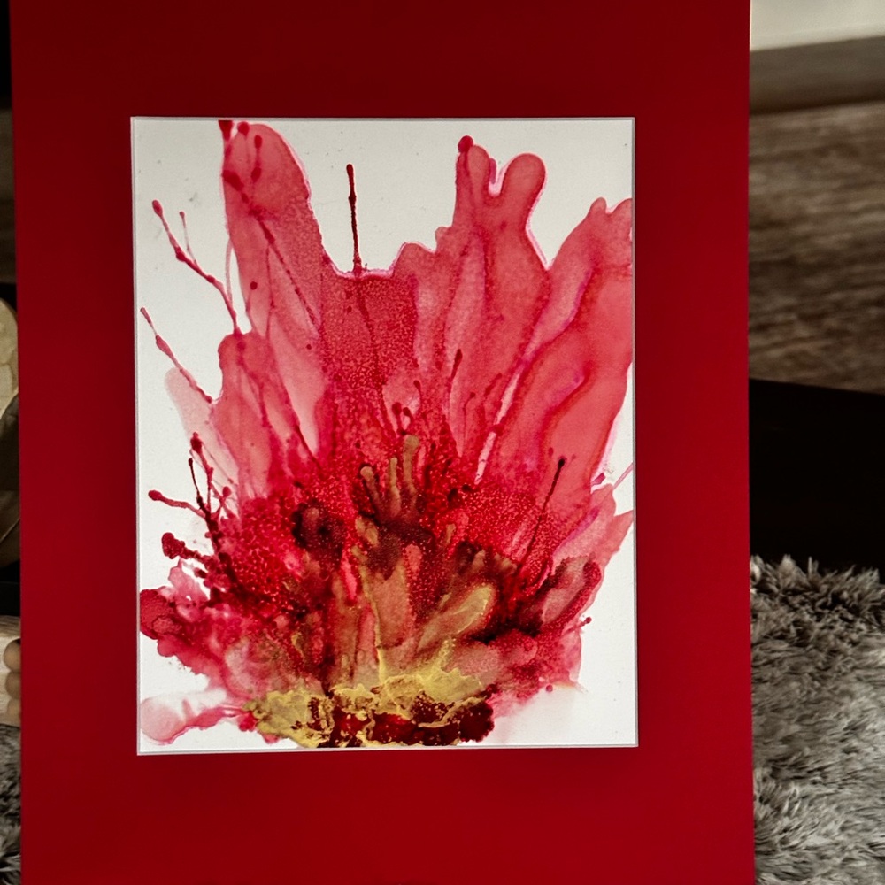 Hand Crafted Red and Gold Abstract alcohol ink Painting - Picture 6 of 6